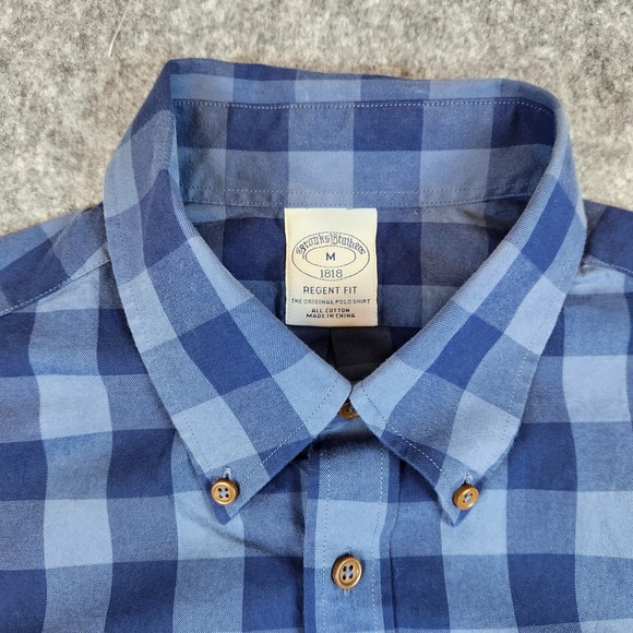 Brooks Brothers 1818 Regent Fit Shirt Men M Blue Buffalo Check Plaid Button Down - Picture 3 of 7